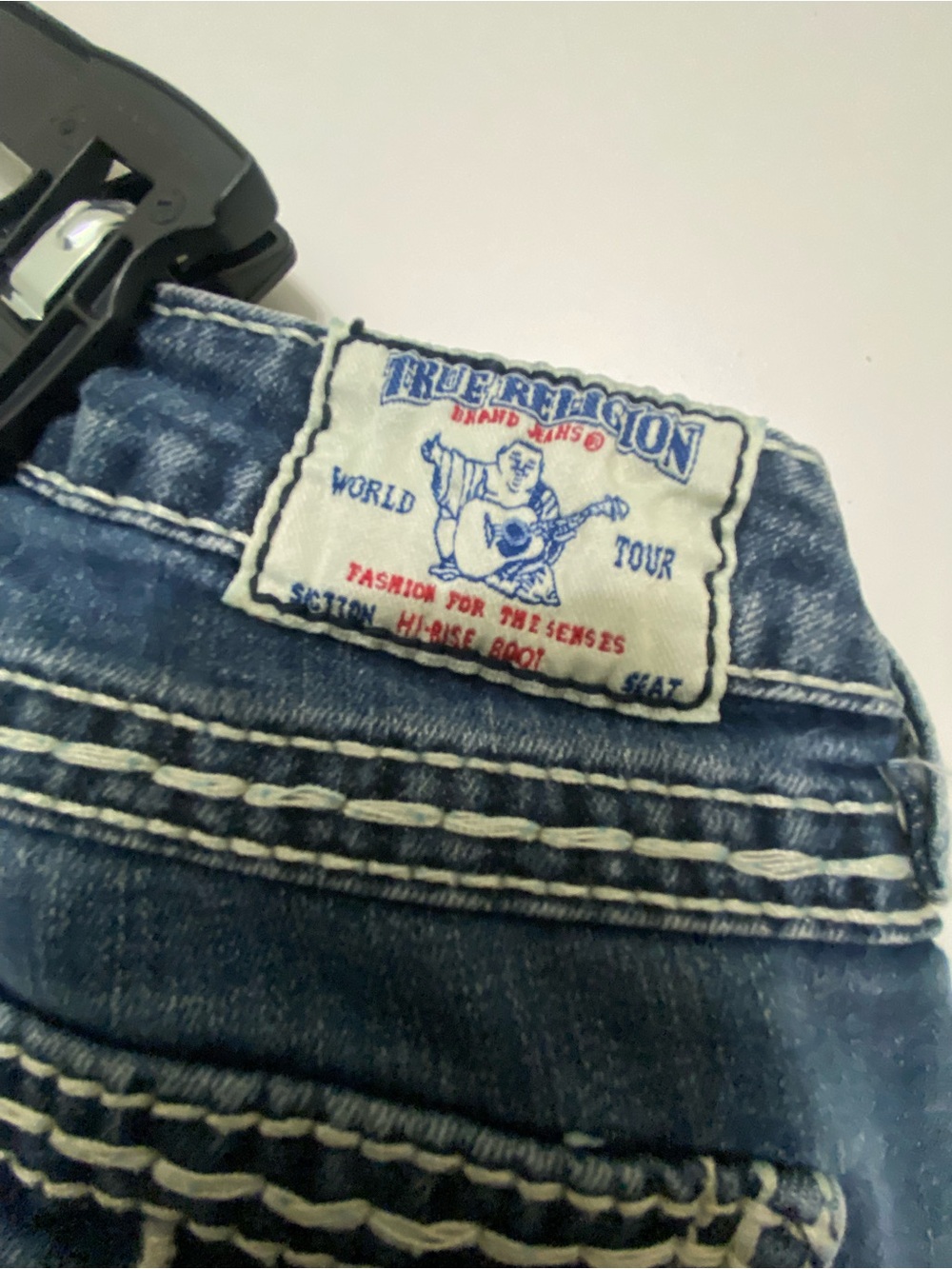 True Religion Dark Blue Flare Jeans with Contrast Stitching - Picture 4 of 4